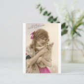 Carte Postale Photo ancienne femme victorienne et chien (Debout devant)