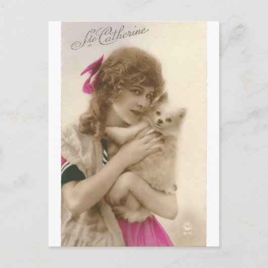 Carte Postale Photo ancienne femme victorienne et chien (Devant)