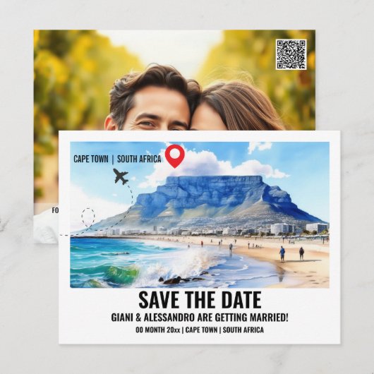 Carte Postale Photo aquarelle du Cap pour save the date (Devant / Derrière)