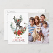 Carte Postale PHOTO Aquarelle Noël Cerf Salutation vacances (Devant / Derrière)