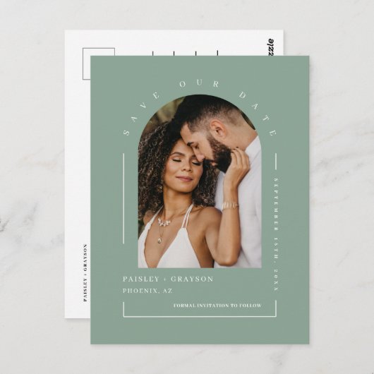 Carte Postale Photo Arc Vert Sage Moderne Code QR Enregistrer No (Devant / Derrière)