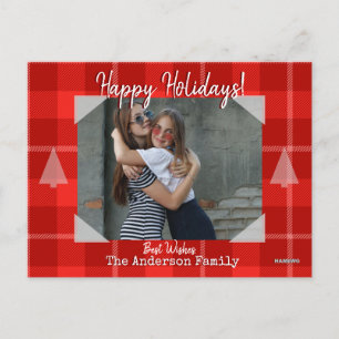 Carte postale photo avec Arrière - plan Red Plaid