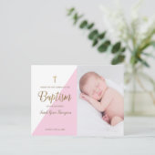 Carte Postale Photo Baptême moderne rose fille Merci (Debout devant)