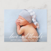 Carte Postale Photo bébé amour et remerciements en calligraphie (Devant)