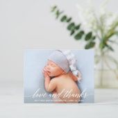 Carte Postale Photo bébé amour et remerciements en calligraphie (Debout devant)