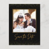 Carte Postale Photo Black and Gold Wedding Enregistrer la date (Devant)