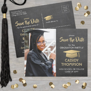 Carte Postale Photo Chalkboard Gold Graduation Enregistrer la da