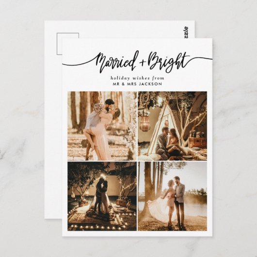 Carte Postale Photo Collage de Noël Marié et Bright Script (Devant / Derrière)