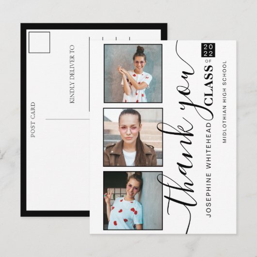 Carte Postale Photo Collage Graduation 2022 Merci Blanc (Devant / Derrière)
