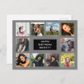 Carte Postale Photo Collage noir et blanc rayé Anniversaire (Devant / Derrière)