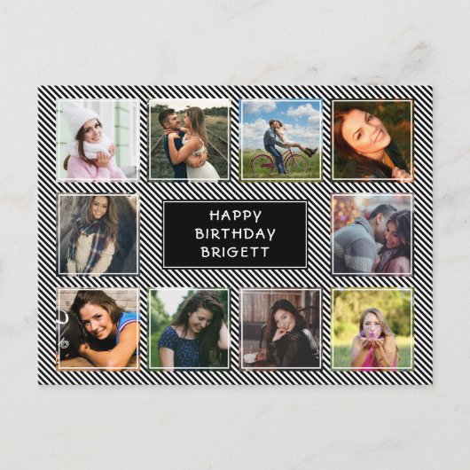 Carte Postale Photo Collage noir et blanc rayé Anniversaire (Devant)