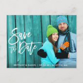 Carte Postale Photo Couple Enregistrer La Date Moderne Brosse Sc (Devant)