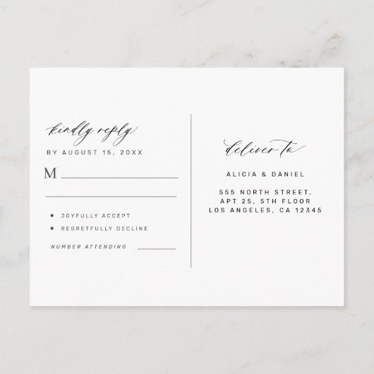 Carte Postale Photo couverture simple mariage moderne RSVP (Dos)