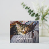 Carte Postale Photo d'anniversaire de chat tabby mignon endormi (Debout devant)