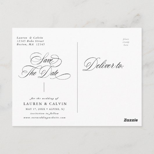 Carte Postale Photo d'annonce de date de mariage à la calligraph (Dos)