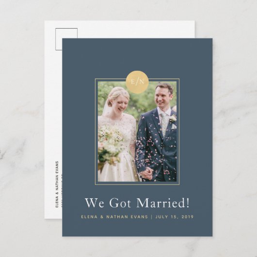 Carte postale photo d'annonce de mariage bleu minu (Devant / Derrière)