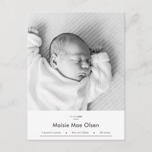 Carte postale photo d'annonce de naissance de bébé (Devant)