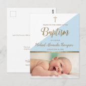 Carte Postale Photo de baptême vertical bleu pour bébé garçon (Devant / Derrière)