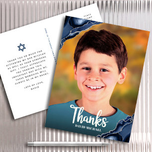 Carte Postale Photo de Bar Mitzvah Bleu Nuit Agate Écriture Merc