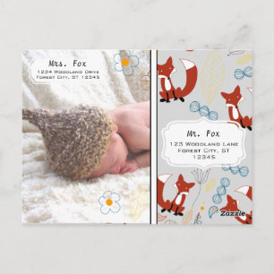 Carte Postale Photo de bébé garçon Fox Woodland Birth Record Sta