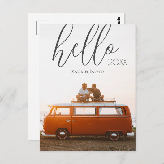 Carte Postale Photo de Bonne Année avec un script moderne Hello (Devant / Derrière)