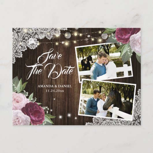 Carte postale photo de burgundy blush floral save  (Devant)