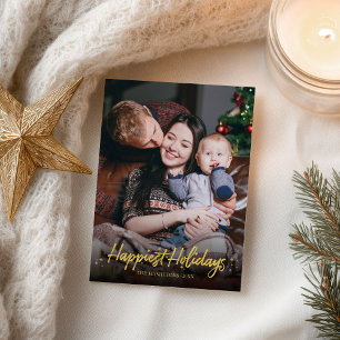 Carte Postale Photo de calligraphie dorée Joyeuses Fêtes de Noël