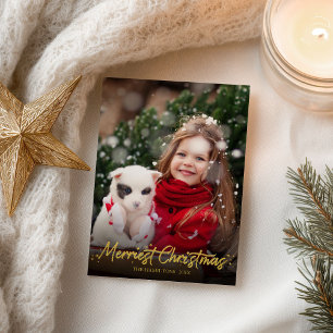 Carte Postale Photo de calligraphie pailletée or Joyeux Noël