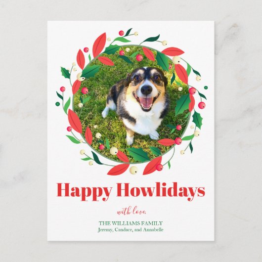 Carte Postale Photo de chien drôle mignonne Joyeux Howlidays Noë (Devant)