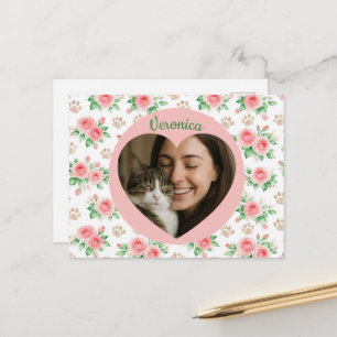 Carte Postale Photo de cœur personnalisé et floral aquarelle