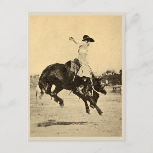Carte Postale Photo de cowgirl vintage de rodéo sur un cheval qu