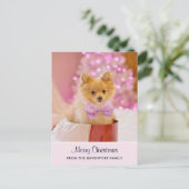 Carte Postale Photo de Cute Christmas Dog avec Pink Bow & Tree (Debout devant)