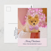 Carte Postale Photo de Cute Christmas Dog avec Pink Bow & Tree (Devant / Derrière)