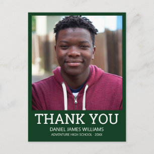 Carte Postale Photo de diplôme Merci vert simple