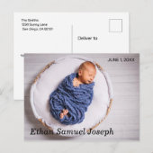 Carte Postale Photo de Faire-part de naissance élégante, mignonn (Devant / Derrière)