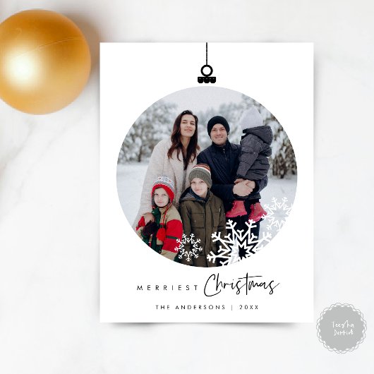 Carte Postale Photo de famille de Noël la plus joyeuse, Boule de