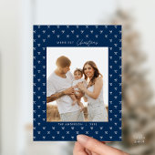 Carte Postale Photo de famille Noël avec motif de ruban bleu mod