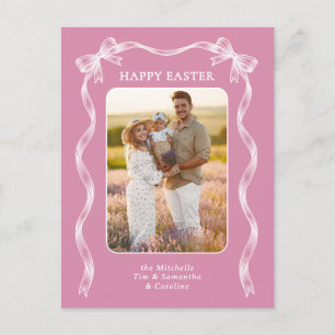 Carte Postale Photo de famille personnalisé sur Pâques rose mauv