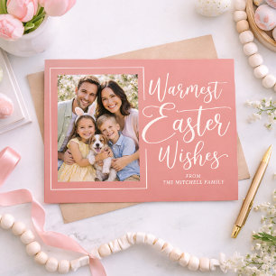 Carte Postale Photo de famille personnalisée sur Pâques rose cor