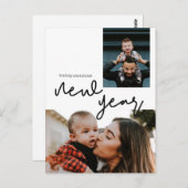 Carte Postale Photo de famille Salutation Moderne Script de Nouv (Devant / Derrière)