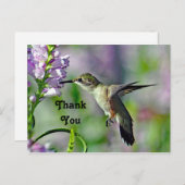 Carte Postale Photo de faune à fleurs roses de colibri Merci (Devant / Derrière)