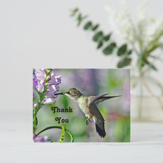 Carte Postale Photo de faune florale rose de colibri Merci (Debout devant)