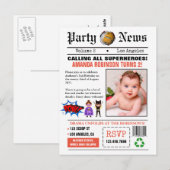 Carte Postale Photo de fête d'anniversaire de super-héros de jou (Devant / Derrière)