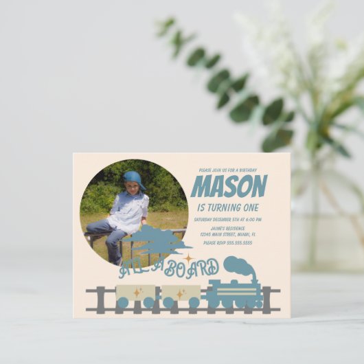 Carte Postale Photo de fête d'anniversaire enfantine Train Rétro (Debout devant)