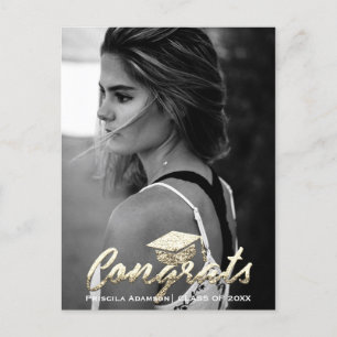 Carte Postale Photo de fin d'études Année Nom Paillettes Dorées