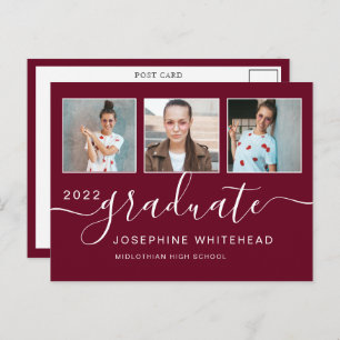 Carte Postale Photo de graduation de collage Burgundy minimal