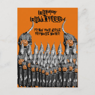 CARTE POSTALE PHOTO DE HALLOWEEN CARD GIRLS WITCH CHOIR DES ANNÉ