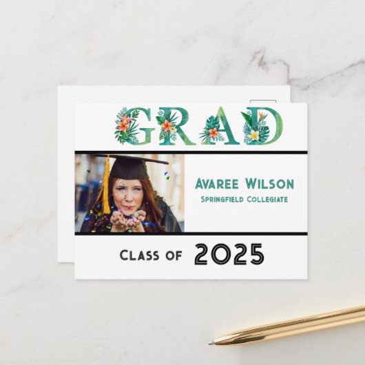 Carte Postale Photo de la fille Diplôme du secondaire (Devant/Arrière en situation)