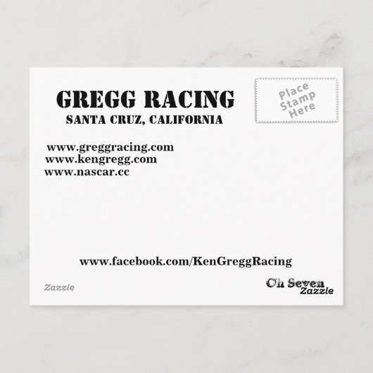 Carte Postale Photo de l'action de Gregg Racing (Dos)