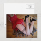 Carte postale photo de lingerie en dentelle rouge (Devant / Derrière)